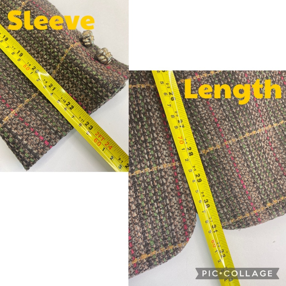Doncaster Vintage 80s 100% Silk Brown Tweed Multicolor Plaid Longline Blazer 8 - Picture 17 of 17